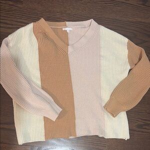 Gianni Bini V-Neck Sweater in Cream, Tan, and Brown